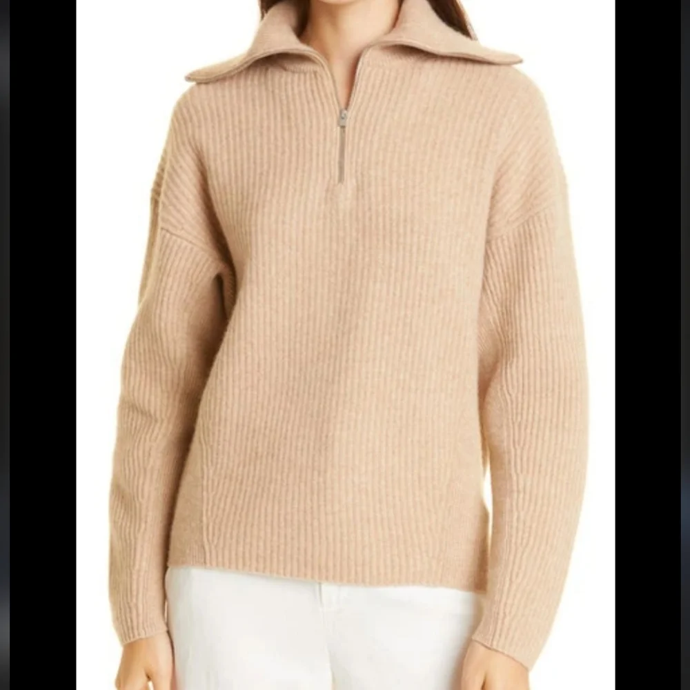 VINCE Wool & Cashmere Half Zip Sweater In H Desert - Picture 3 of 6